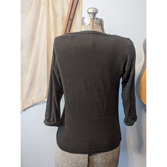 ISABEL MARANT Étoile Scoop Neck 3/4 sleeve dark army green shirt 100% linen Sz S - Picture 2 of 8